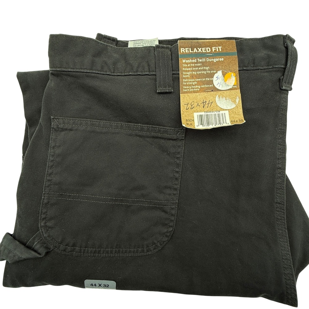 Carhartt B324 BLK Washed Twill Dungaree Relaxed Fit Black Work Pants 44x32 NWT